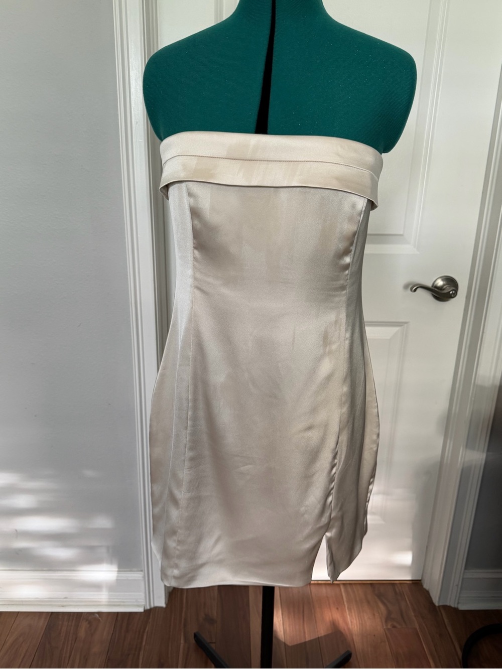 Altar'd State Strapless Satin Mini Dress in Cream